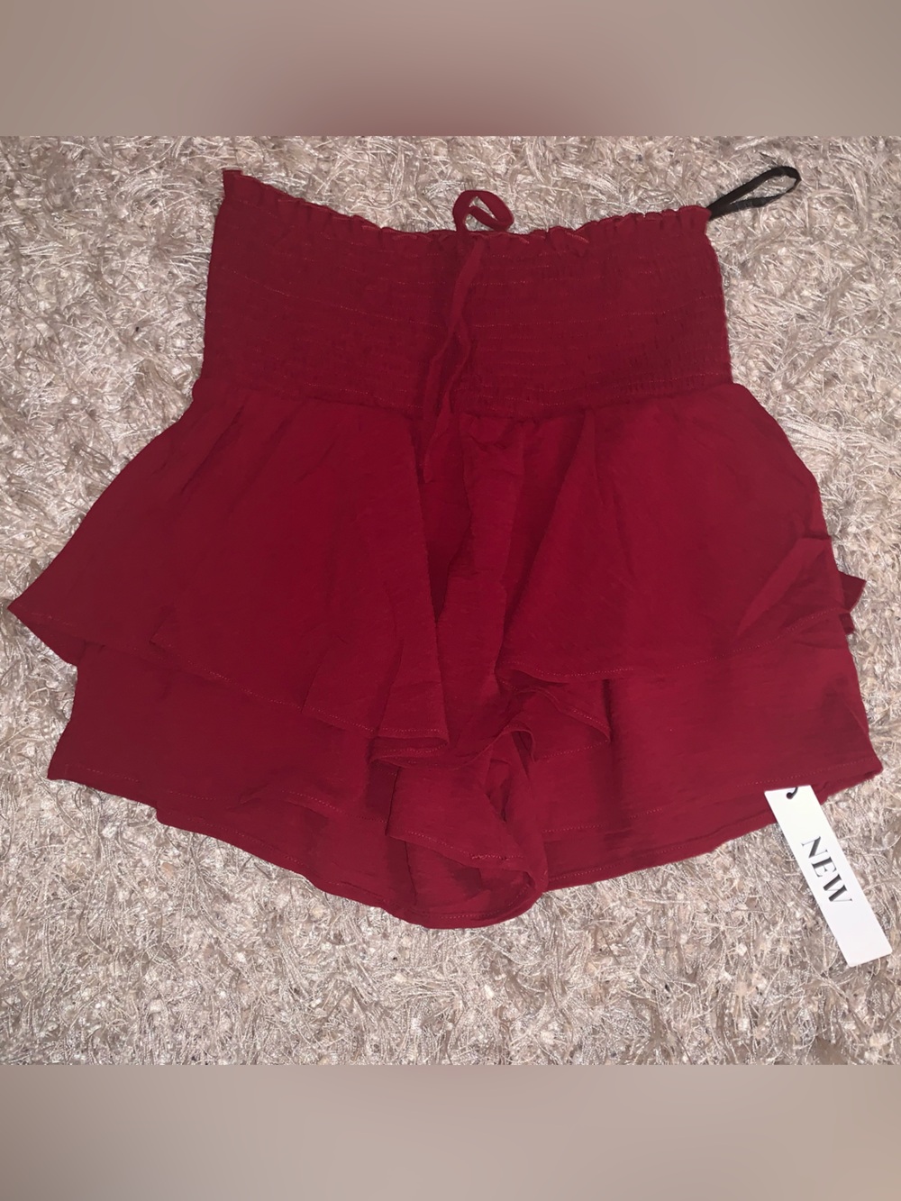Red Burgundy Tiered Ruffle Smocked Waist Skort size S NWT